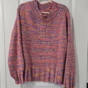Free People Pink and Purple Knit Turtleneck Sweater